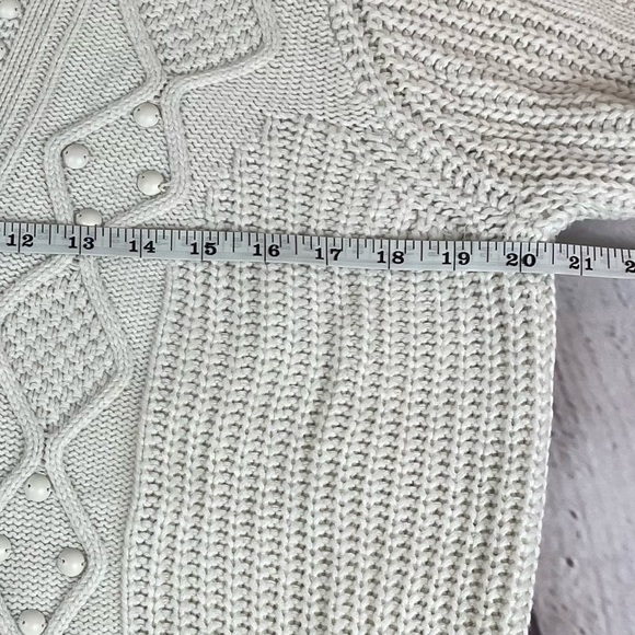 Banana Republic Cable Knit Pearl Wool Blend Ski Sweater Size Medium Cream - Picture 7 of 12